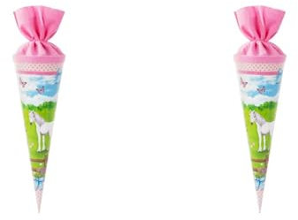 goldbuch 93076 Geschwisterschultüte mit Pferdeweide Motiv, Zuckertüte 35 cm, Schultüte aus Lackkarton, Geschenkverpackung für viele Anlässe, Geschwistertüte zur Einschulung (Packung mit 2)