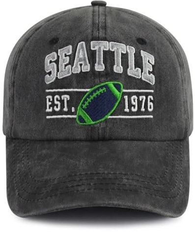 Terojnkl Bestickte Fußballmütze für Herren und Damen, verstellbar, Unisex, Baumwoll-Fans, Baseballkappe, F-Seattle, Einheitsgröße
