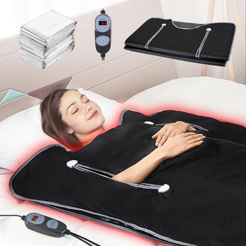 VEVOR Manta de Sauna de Infrarrojos Lejanos 190x90 cm Tela Oxford Temperatura Ajustable 1-6 Niveles 45-80 °C Temporizador de 1-60 min con Orificios para Brazos Bolsas de Sauna para Relajación en Hogar