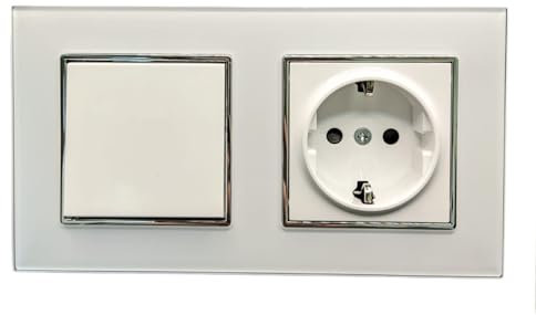 Jandei - Enchufe Schuko 2P+T 16A y Interruptor Conmutador, 230V, Decoración Elegante Pared Interior, Fácil de Instalar, Incluye Marco y Mecanismo, Cristal Templado Color Blanco