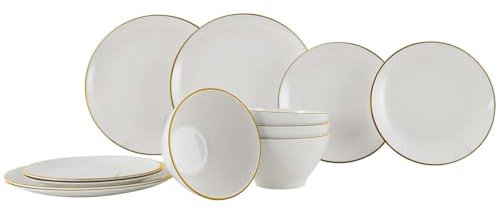 Gimex - Linea Line - Vajilla - Oro - 12 Piezas