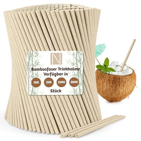 Natur2go Strohhalme Bambus Trinkhalme | Nachhaltige Strohhalme besser als Papierstrohhalme, Pappstrohhalme oder Nudel Strohhalme | Bambusstrohhalme (1000 Stück | 23x1,2cm), Bambus Straws