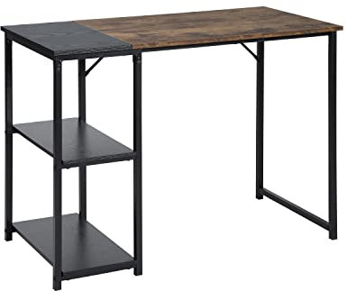 FurnitureR Bureau D'ordinateur L-100 cm avec étagères Gain de Place pour Vureau à Domicile Métal Bureau Simple, Noir & Marron