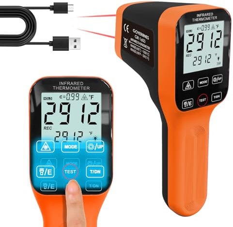 GOYERRNES Pyrometer, 30:1 Industrial Infrared Thermometer Gun Rechargeable, -58℉~2912℉ High Temp Waterproof Digital IR Laser Temperature Gauge (NOT for Human)