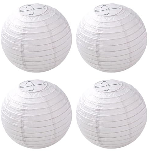 4 lanterne di carta bianche, Ø 20 cm, paralume rotondo a forma di palla, in stile bambù, decorazione per feste, giardino, matrimoni