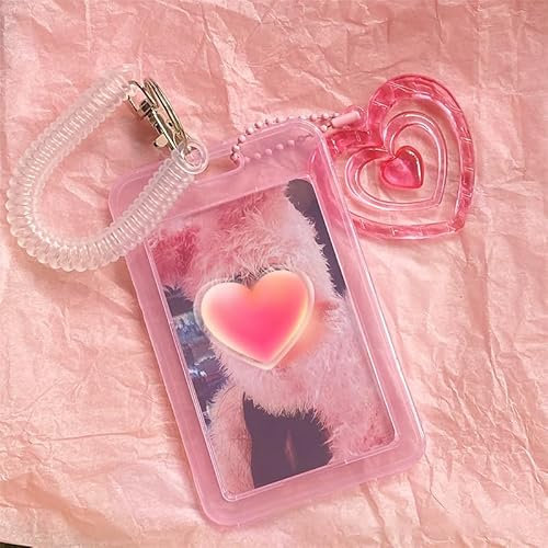 en Plastique Transparent Kpop Idol Photocard Titulaire Mignon Amour Coeur ID Carte de Crédit Manchon Protecteur avec Pendentif Porte-clés