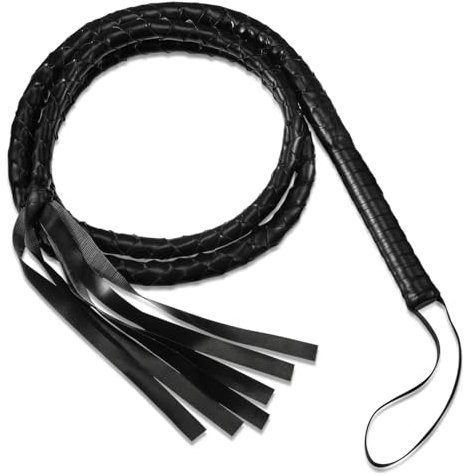 Xuniea Cravache en Cuir 6,5 Pieds Cravache de Cow-Boy Occidental Cravache de Taureau Cravache de Style Cow-Boy Cravache de Taureau en Cuir avec Noyau en Mousse pour Accessoires Fête(Noir)