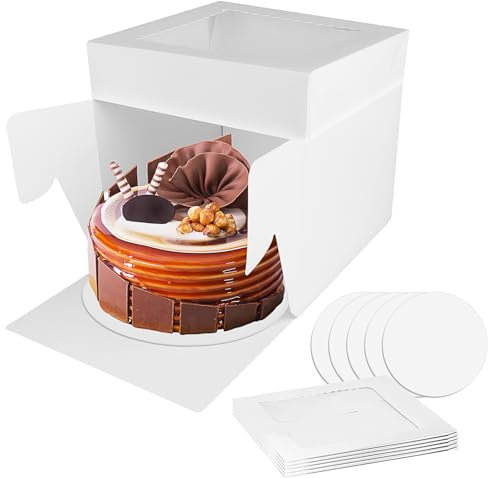Tortenbox Tortenkarton Hoch 25x25x20cm 5Stk Tortenschachtel Kuchenkarton Kuchenbox Pappe Kuchen Transportbox Tortentransportbox Torten Verpackung mit Sichtfenster Cake Boxen (10x10x8inch - 5Stk)