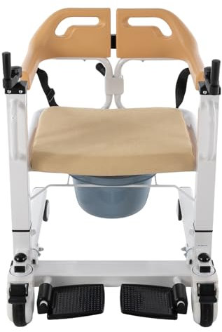 Patientenlift-Transferstuhl für Zuhause, Transferstuhl für Patienten mit Kissen, Dusch Toilettenstuhl Fahrbar Höhenverstellbar, Duschstuhl mit Rollen
