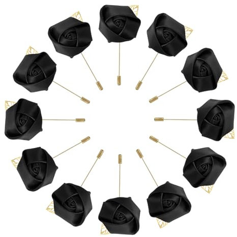 QUARKZMAN 24 Stück Ansteckblume Bräutigam Rosen Anstecknadeln Brosche Blume für Männer Hochzeitszeremonie Jubiläum Formelles Abendessen Party Schwarz