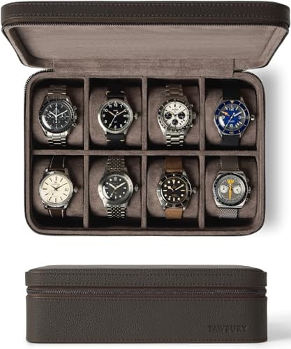 TAWBURY Leder-Uhrenbox mit 8 Fächern – Elegante und sichere Aufbewahrung für Ihre Uhren (Braun)