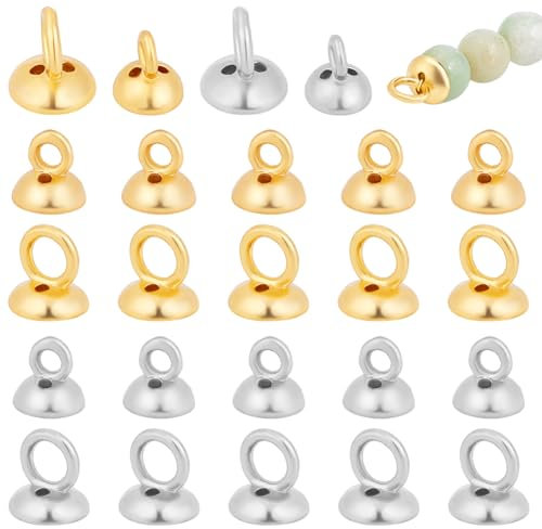 PH PandaHall Real 18K Gold Plated Pendant Bails 4~6.5mm 48pcs Eye Pin Bails Pearl Pendant Connector Brass Bead Cap for Pearls Wish Globe Bottle Jewellery Making Ornament Caps Hole: 1.2/2.5mm