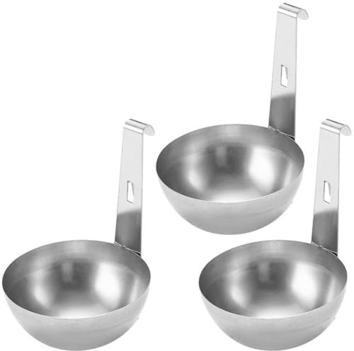 Muteitt Stainless Steel Egg Poacher, 3 Pcs Poached Egg Cooker Cups Nonstick Poached Egg Pan Boiled Eggs Maker Egg Poacher Pan Cups Round Poached Egg Pan
