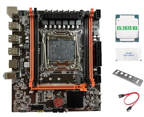 Junterone Placa Base X99E + CPU E5 2673 V3 + Soporte de Grasa Térmica 4 RAM DDR4 RECC Tarjeta LAN Gigabit PCIEX16 NVMe Placa Base de Escritorio