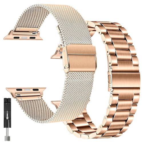 BDJXCUSA Confezione da 2 cinturini di ricambio per Apple Watch Series 10, 42 mm, oro rosa, cinturino di ricambio in acciaio inossidabile da donna