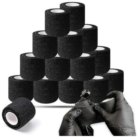 Venda Cohesiva 12 Rollos - Venda Elástica Autoadhesiva Deportiva para Vendajes, Soporte para Lesiones, Hinchazón y Recuperación, Tape Crossfit, Negro