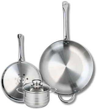 ELO 9878450 Kochgeschirr-Set, 3-teilig, 2 Bratpfannen 24 und 32 cm und 1 Kochtopf 14 cm Elo Profi, glänzend, Edelstahl, Induktion