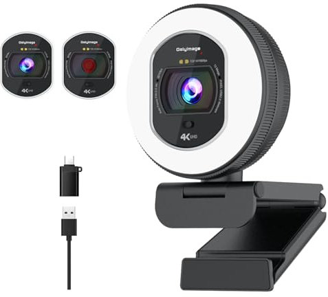 Galyimage 4K Webcam with Light - TOF Autofocus 4K Web Cam, 1080p@60fps Web Camera, Built-in Privacy Cover & Dual Noise-Canceling Mics, Plug&Play, Streaming Camera for Zoom/Teams/Skype/Google Meet
