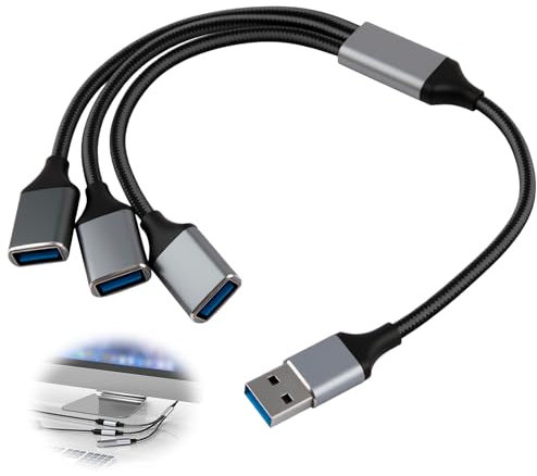1 in 3 out USB Splitter 3 Port Male to Female Adapter, 1x USB 3.0 Output 2x USB 2.0 Extension Cable 30cm for Charging Data Transfer Compatible with Laptop PC Mac PS4 PS5 TV Keyboard Mouse Printer Car