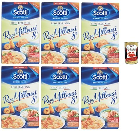Italian Gourmet Riso Milleusi 8 minuti, schneller Reis für Gerichte 6 x 1kg | Chicchi versatili pronti in breve tempo; passt zu Risotto, Beilagen, Salate, Gesamtnettogewicht 6 kg + Kostenlos Polpa 400g