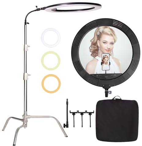 GSKAIWEN LED-Ringlicht, 63,5 cm, 75 W, 3000 K-6600 K, dimmbar, zweifarbig, mit 180 cm Edelstahl, robuster Fotografie-Lichtständer, weicher Schlauch für Make-up, Selfie, YouTube, Augenbrauen, Tattoo