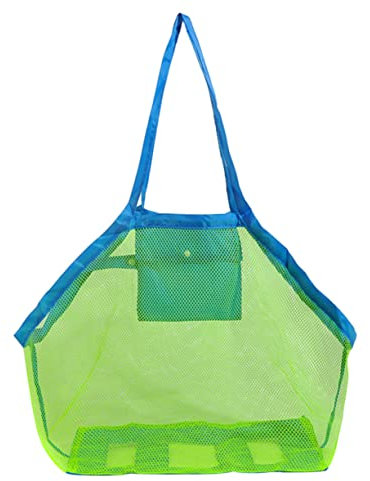 GALPADA Sac à Jouets de Plage Maille Sac de Rangement pour Garçon Fille avec Poignées Renforcées Grand Modèle Bleu avec Filet Vert pour Plage Piscine et Bateau pour Ramasser Coquillages