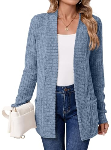 FUPODD Strickjacke Damen Winter Elegant Strick Cardigan Damen Geripptes Langarm Strickjacken Mit Schalkragen Damenstrickjacke Einfarbig Strickcardigan Mit Taschen Kuschelige Strickmantel Hüftlang