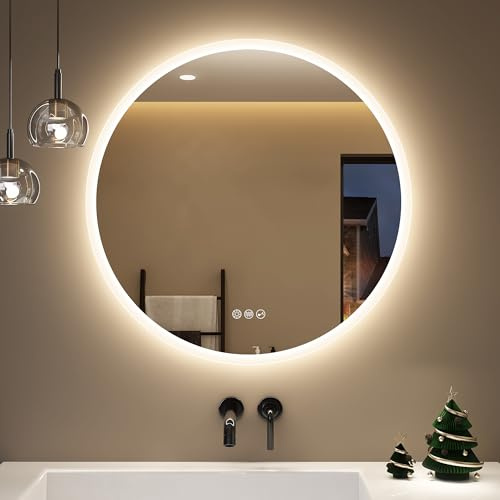 STARLEAD 700 mm Round-Bathroom-Mirror-with-LED-Lights, Bluetooth, Anti-Fog, LED-Bathroom-Wall-Mounted-Mirror 3 Colors Dimmable, HD Tempered Glass, Memory Function, IP44 Waterproof