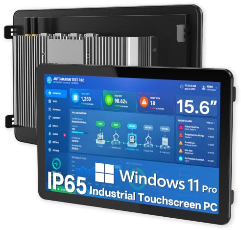 NORQIN 15.6 Fanless Industrial Panel PC,All-in-One Touchscreen Computer | IP65 Capacitive Embedded Monitor,1920×1080 FHD,Windows 11 Pro,Wifi/BT,for Kiosks,Factory Automation(I3 12th Gen,16G+512G)