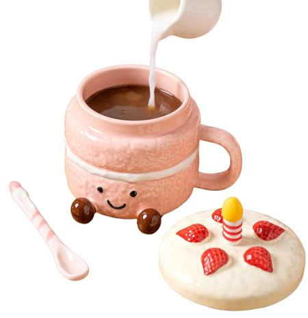 Demsyeq Novelty Coffee Mugs - 400ml Ceramic with Lid Spoon,Cute Coffee Mugs Drinking Cups,for Christmas Birthday Valentines Day Home Office School Cafe Water Tea Milk Hot Cold Drinking