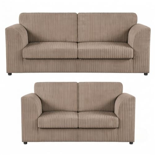 Sofa Snug 3+2 Seater Jumbo Cord Corner Sofa Full Back Soft Fabric with Modern Design for Living Room - Mocha