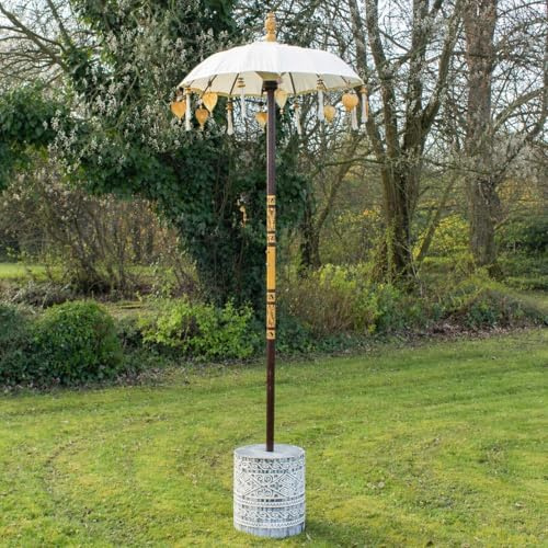 Oriental Galerie Bali Sonnenschirm Balinesischer Schirm Garten Baumwolle Sonnenschutz Handarbeit Retro Vintage Dekoschirm 2-teilig ca.86 Ø cm Creme