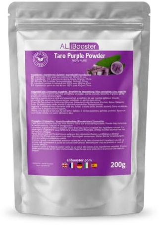 Polvo de taro morado 200 g - 100% puro - Para té de burbujas, té con leche, batidos y repostería - Color morado natural - Bolsa resellable
