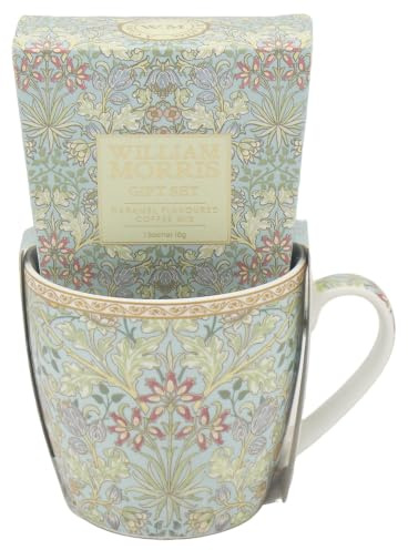 William Morris Mug & Coffee Gift Set - Hyacinth | Caramel Flavoured Coffee, Floral Patterns, Mug, Includes Coffee Sachet, Assorted Designs