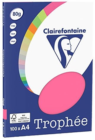 Clairefontaine 4121C - Ries Druckerpapier / Kopierpapier Clairalfa PPP, DIN A4, 80g, 100 Blatt, Eosin,, 1 Ries