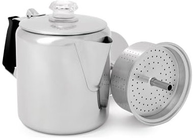 GSI Outdoors Perkolator Kaffeekanne I Glacier Edelstahl mit Silikongriff für Camping, Rucksackreisen, Reisen, Wohnmobil & Jagd - Herdfest - 3 Tassen