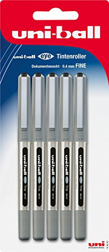 Faber-Castell uni-ball 148297 - Tintenroller uni-ball Eye UB-157, fine, 0,4 mm, Blisterkarte, schwarz, 5 Stück