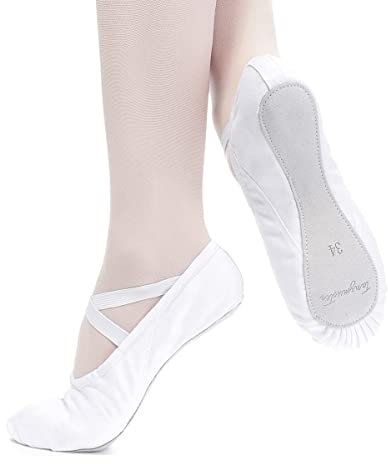 tanzmuster Ballettschuhe Damen - DANI - ganze Ledersohle- Weiß Größe 45 - Ballettschläppchen für Erwachsene - weiße Tanzschuhe fürs Ballett