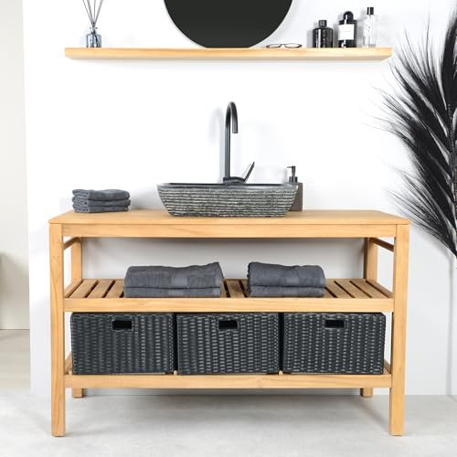 Teakholz Waschtisch Teak Doppelwaschtisch inkl. 3 Körbe Waschbecken Waschplatz