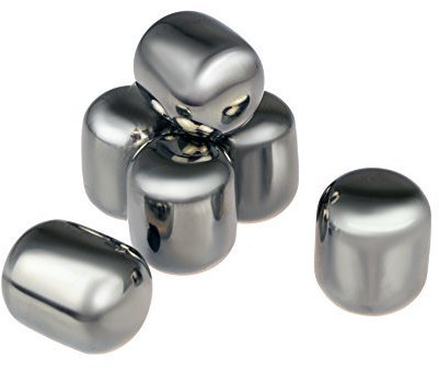 KOBERT GOODS - 4 Whisky-Steine in Farbe Edelstahl Rund - wiederverwendbare Kühlsteine aus echtem Speckstein od. gebürstetem Edelstahl - Eiswürfelersatz (eckig/ oval) für perfekte Kühlung ohne Verwässerung - mit Stoffbeutel