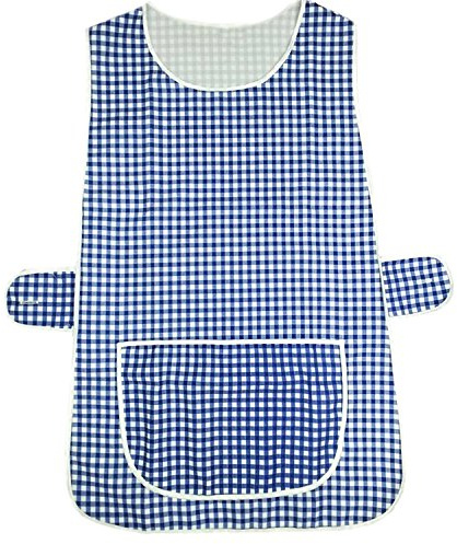 Ladies Womens Tabard Home Work Kitchen Cleaning Chef Catering Cleaners Workwear Overall Piping Edge Tabbard Apron With Large Pocket Side Button Fastening Plus Big Size (Check Navy Blue, WMS)