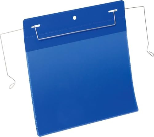 Durable Drahtbügeltasche A5 quer, 50 Stück, blau, 175207 | Kennzeichnungstasche mit Schutzklappe, für Gitterboxen & Paletten, Scannertauglich, Polypropylen