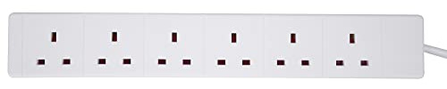 PRO ELEC 6-Outlet Extension Lead, UK Plug, 13A, 250V, 2m Cable – White – PELB1526