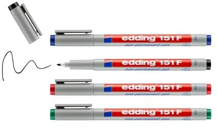 edding 151 F non-permanenter Folienschreiber - schwarz - 1 Stift - Rundspitze 0,6 mm - Stift zum Schreiben auf Glas,Kunststoff,Folien und glatten Oberflächen-schnelltrocknend, mit Wasser korrigierbar