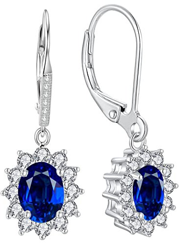 YFN Geburtsstein Ohrringe Sterling Silber Ovale Saphir Hängend Tropfen Baumeln Hebelarm Ohrringe Schmuck Geschenke für Damen (September)