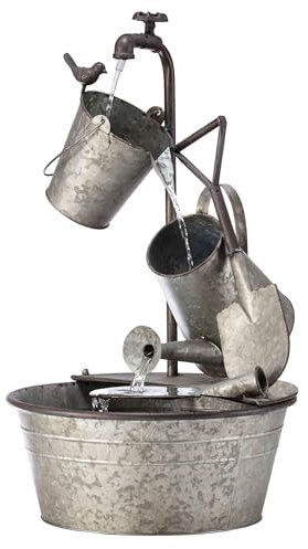 Alpine Corporation 71 cm Tall Outdoor 3-Tier Metal Garden Tools Water Fountain, Grey