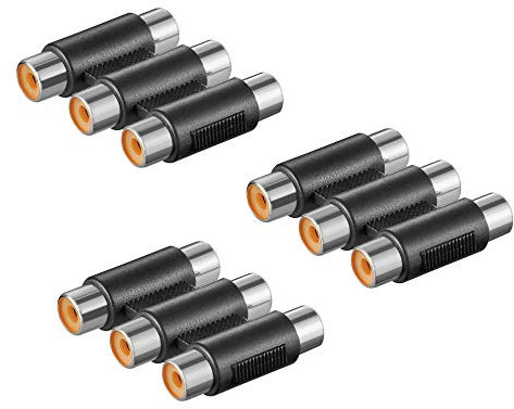 3X Audio Adapter | 3X Cinch Buchse auf 3X Cinch Buchse | YUV Stereo AV Verbinder Chinch Doppel Kupplung RCA Video | Schwarz | 3 Stück