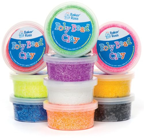Baker Ross AR283 Poly-Perlen-Ton, 10 Stück, Kinder-Spiel-Modellier-Kits, ideal für Schule, Basteln daheim und Farberkennung, sortiert
