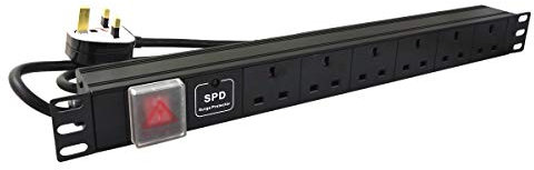 JUSTOP 6 Way Rack Mount PDU Surge Protected 1U 19 Inch 13A Power Distribution Unit With On/Off Switch - Built-in Surge Protection