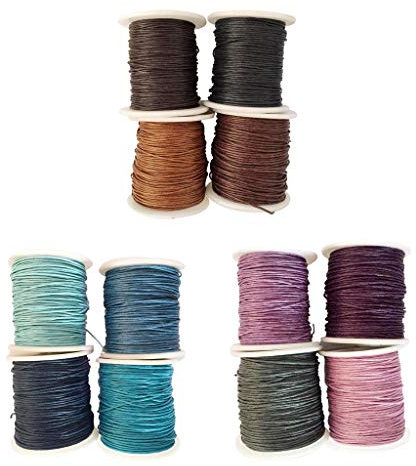 Sharplace 12 Rollen geflochtene gewachste Baumwollschnur Wachsband Baumwollkordel 80 Meter lang, Gewachste Kordel 1 mm Perlenschnur mit Spule für DIY Halsketten Armbänder Schmuckherstellung Basteln